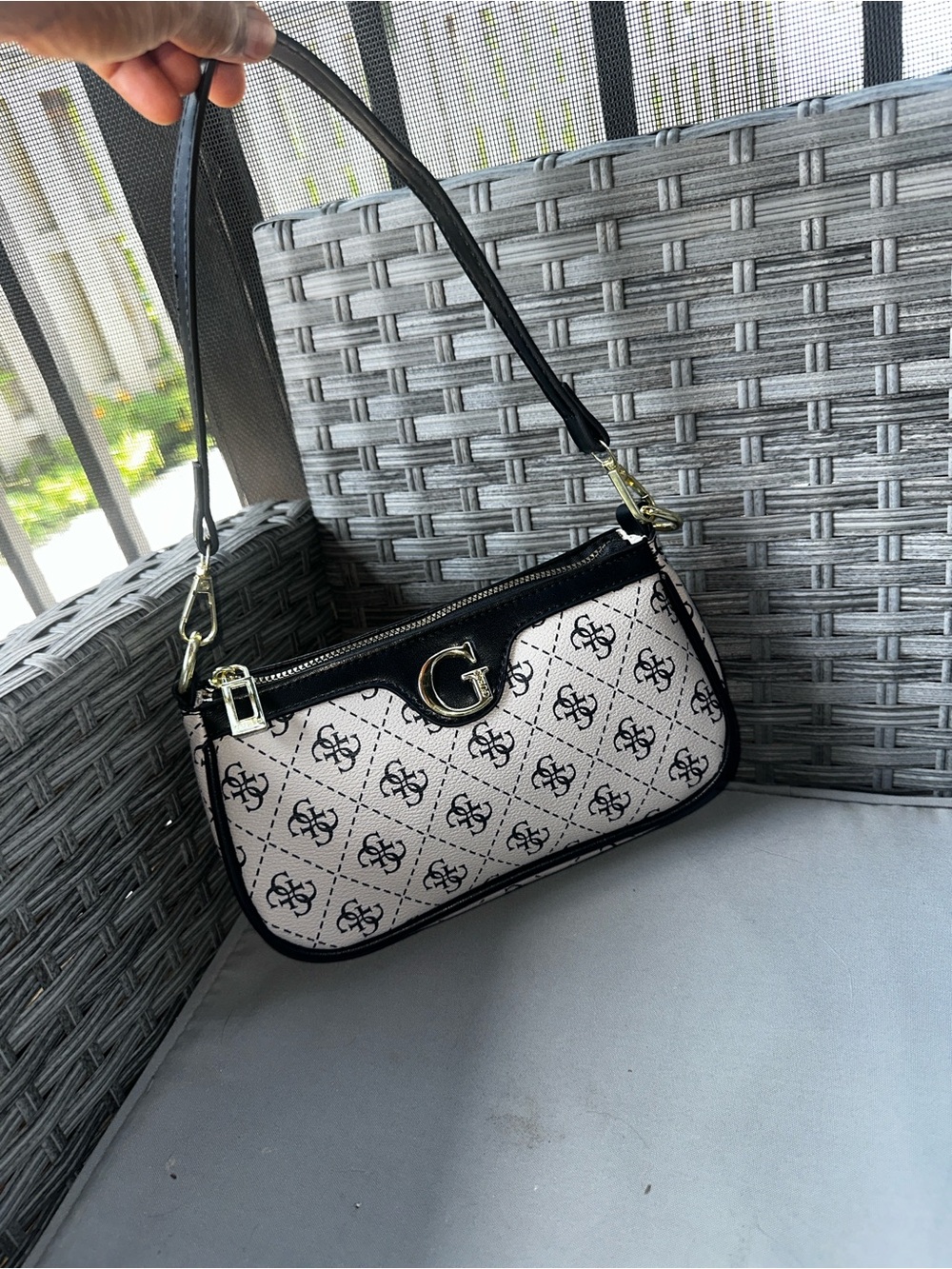 G Monogram Shoulder Bag in Beige and Black